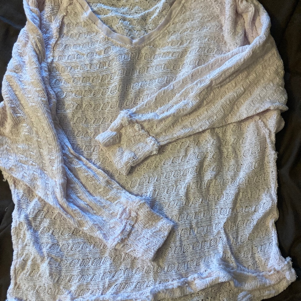 We The Free Light Pink Knit V-Neck Pullover Sweatshirt